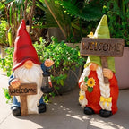 22" Solar Large Gnome Lady Garden Statue Big Female Gnome with Welcome Sign Outdoor Decor with LED Lights Home Porch Yard Patio Lawn Ornament Christmas Housewarming Gardening Gift - Image 6