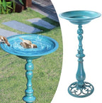 26.6" H Cast Iron Pedestal Bird Bath,Metal Birdbath for Outdoors (Blue) by AIHAOKAN