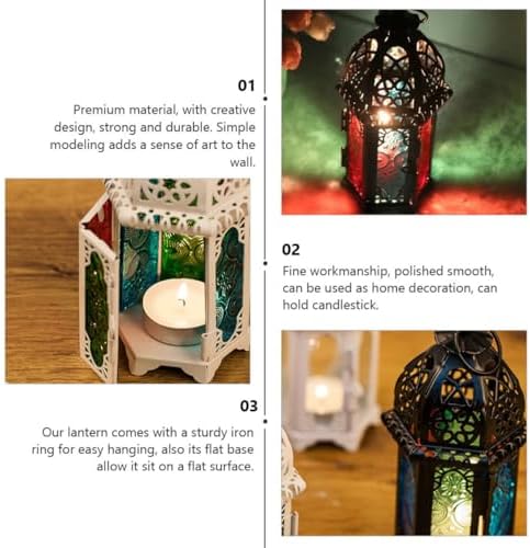 2pcs Iron Glass Candle Lantern Set, Decorative Holder Moroccan Style - Image 6