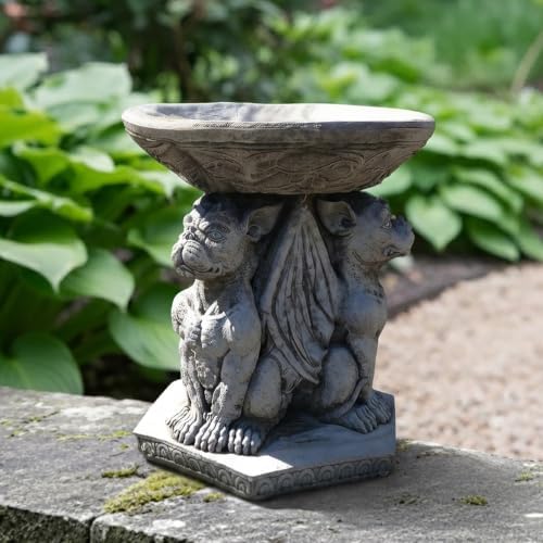 OLOMA Gothic Gargoyle Bird Bath Garden Statue Stone Fantasy Creature Outdoor Yard Decor Handcrafted Concrete Garden Ornament Weather Resistance Fantasy Sculpture - Image 4