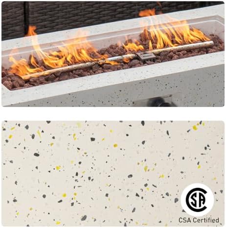 COSIEST Outdoor Propane Fire Pit Coffee Table, 42-inch x 13-inch Terrazzo Rectangle Base Patio Heater w Certified, 50,000 BTU Stainless Steel Burner, Free Lava Rocks and Rain Cover - Image 4