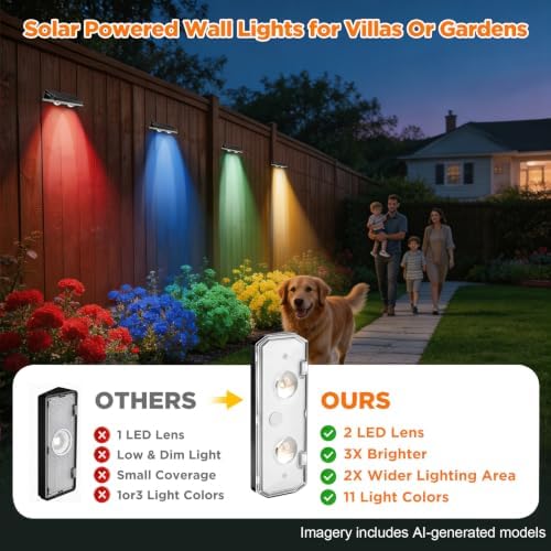 Solar Fence Lights Outdoor 8 Pack, RGB Glow LED Solar Lights Outdoor 13 Lighting Modes Solar Fence Lights IP65 Fence Light Solar Powered for Wall, Railing, Step, Patio, Pool, Backyard - Image 6