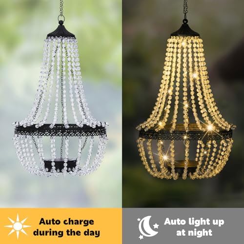 28" Hanging Solar Chandelier Outdoor Waterproof 30 LED Lantern - Image 4