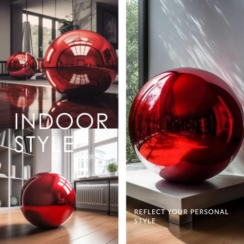 12 Inch Stainless Steel Gazing Globe,v2croft Hollow Ball Mirrored Surface Polished Shiny Sphere,Garden Stainless Steel Gazing Ball for Outdoor Lawn Pond Yard Ornament(red) - Image 5