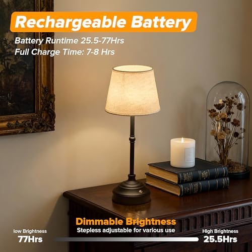 Cordless Table Lamp, Rechargeable Desk Lamp with Fabric Shade, Battery Operated Lamp 3 Color Stepless Dimming, Portable Small Touch Bedside Lamp Home Decor for Dining, Counter (Matte Black) - Image 4