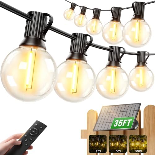 OHLUX 35FT Solar String Lights Outdoor, Waterproof Solar Patio Lights with Remote, 17 Shatterproof LED Filament G40 Globe Bulbs, 2200K Soft White, Dimmable Outside Hanging Light for Backyard Deck by OHLUX-YourIndoorOutdoorSpaceLightingPartner