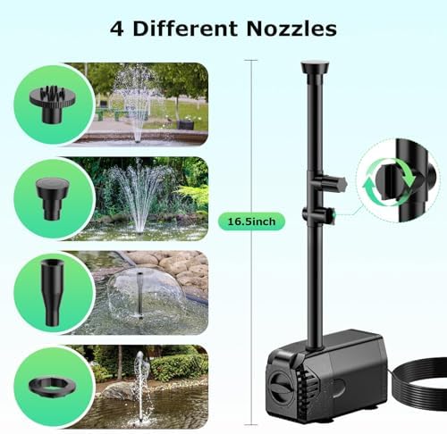 POPOSOAP Solar Fountain Pump, 45W Solar Pond Pump Kit with 340GPH Flow Rate Adjustable, PVC Tubing Solar Powered Water Pump for Outdoor Fountains, Garden, Ponds, Pools, Fish Tank, Backyard P145H - Image 4