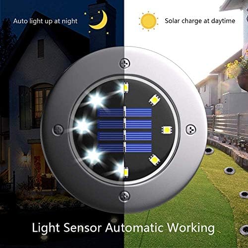 Solar Ground Lights, Solar Garden Lights, 8 Wick Warm Light Outdoor Solar Disk Lights, Waterproof In-Ground Lights, Landscape Lights for Pathway, Yard, Deck, Patio, Walkway, 4 Packs Cold White - Image 5