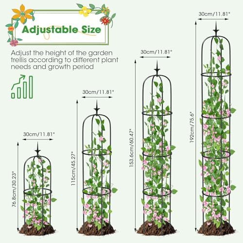 Tower Obelisk Garden Trellis for Climbing Plant，6.3FT/75.6" Rustproof Metal Potted Plant Climbing Support for Indoor Outdoor Flowers Vegetable Fruits Vines Support (2PCS) - Image 3