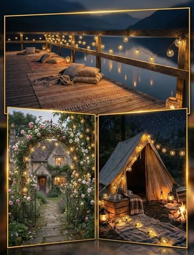 Oviejo 8.5FT LED Patio String Lights, Waterproof Outdoor Lantern String Lights with 12 Bulbs, Beaded Copper Wire Ball Style, Connectable Yard Garden Bistro Party Lights, Warm White - Image 5