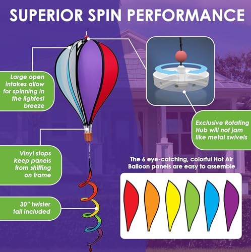 Hot Air Balloon Hanging Garden Spinner 16" - Vibrant Rainbow Design, Weather-Resistant Outdoor Decor, Durable & Lightweight for Patios, Yards, and Gardens - Eye-Catching Wind Spinner - Image 4