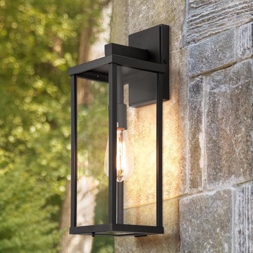 mirrea 18" Classic Outdoor Wall Sconce 1 Light in Matte Black Rectangular Metal Frame and Clear Glass Shade Waterproof Porch Light Patio Light - Image 4