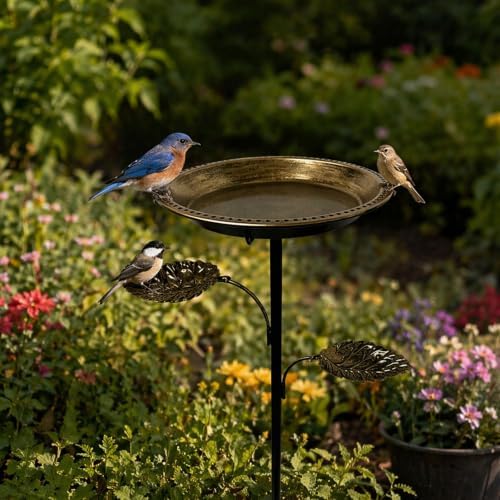 Outdoor Birdbath 5-Prong Base Vintage Bird Bath Metal Bowl - Image 3