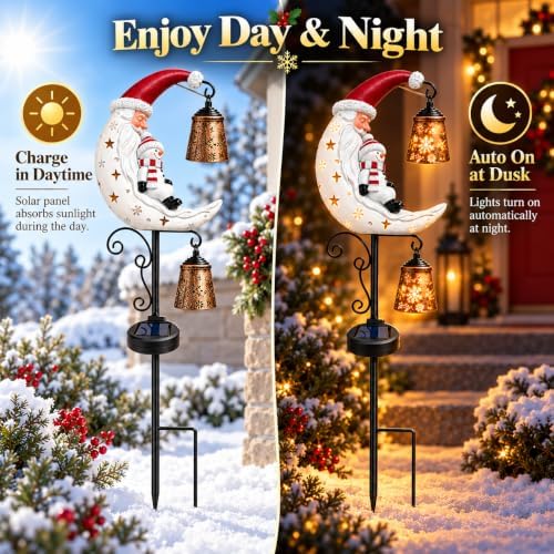 Solar Christmas Garden Stake Light, Santa & Snowman Moon Outdoor Decoration - Image 4