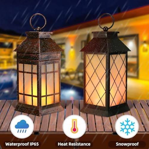 18" Solar Lanterns Outdoor Waterproof Flickering Flame Copper - Image 6