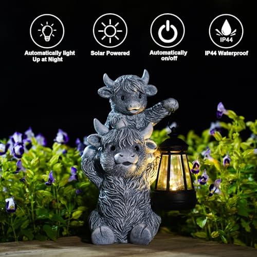 Goodeco Highland Cow with Solar Lantern Garden Statue - Image 6