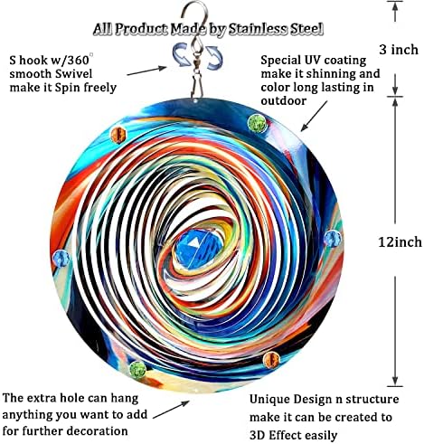 FONMY Mandala Wind Spinner w/Crystal Ball-Blue Plenet 3D Stainless Steel Hanging Spinners Worth Gift Christmas Decoration Indoor/Outdoor Garden Décor Kinetic Yard Art 12 Inches Wind Sculpture - Image 5