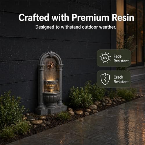 33.36" Outdoor Wall Fountain with LED Lights, Flat Back Water Fountain Outdoor Freestanding, Cascading Waterfall Feature for Patio Backyard Yard Garden Porch Courtyard - Image 4