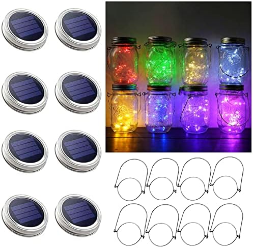 30LED Solar Mason Jar Lights, 8 Pack Jar Lid String Lights (No Jars), Waterproof Fairy Firefly Light for Garden, Patio, Outdoor, Yard, Lawn Decor(8 Colors) by Cynzia