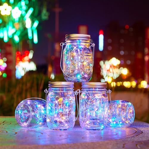12 x Solar Mason Jar Light Lids - 30 LED Hanging Fairy Firefly String Light Lantern Cap, Outdoor Waterproof Patio Porch Garden Yard Balcony Lawn Wall Lighting Decor(No Jar Included) - Image 4