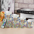 Dragonfly Floral Flameless Candle with Remote Control Electric LED Pillar Candle Timer Color Changing Long Lasting Pack of 4 Battery Candles for Tabletop Beach Home Indoor Decoration - Image 4