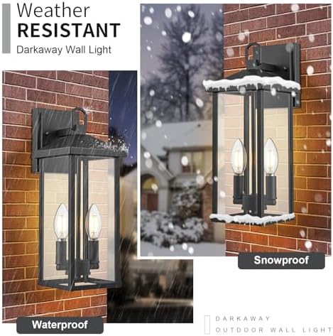 Darkaway Outdoor Wall Lights for House,2pcs Exterior Lighting Fixtures Wall Mount Porch Lights Waterproof Outdoor Sconce Lights with Clear Glass for Patio Hallway Garage E12 Socket - Image 5
