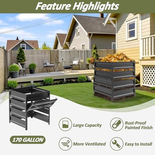 Compost Bin Outdoor -170 Gallon Metal Mesh Rust-Proof Coating Composter - Image 2