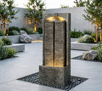 39" Modern Freestanding Wall Fountain with Pump & Warm LED Lights, Weather-Resistant Dual Water Wall Feature for Garden, Patio, Porch & Backyard Decor by Unknown
