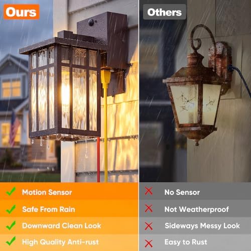 BesLowe 10'' Motion Sensor Outdoor Wall Light with GFCI Outlet, Matte Brown - Image 4