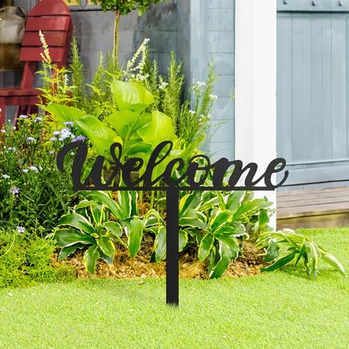 Metal Welcome Sign Decorative Garden Stake, Elegant Script Design Gifts Silhouette Statues for Yard Art, Outside, Patio, Outdoor Decor, Garden Decorations, Lawn Ornaments - 16" Black - Image 3