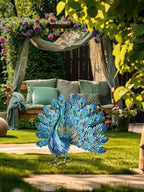 YEAHOME Garden Decor Outdoor Statues, 22.4" Large Metal Peacock Standing Yard Art, Blue Green Bird Lawn Sculptures Garden Decor for Outside Patio Porch Backyard - Image 4