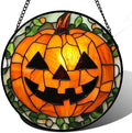 Stained Glass Window Hanging, Halloween Pumpkin Suncatcher, 11.8" Jack-o'-Lantern Ornament & Garden Decor, Christmas Stocking Stuffer, Birthday for Women Mom Grandma Nana by Unknown