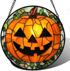 Stained Glass Window Hanging, Halloween Pumpkin Suncatcher, 11.8" Jack-o'-Lantern Ornament & Garden Decor, Christmas Stocking Stuffer, Birthday for Women Mom Grandma Nana by Unknown
