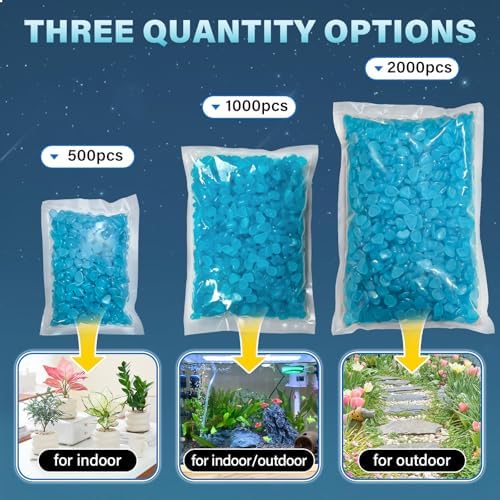 PoYang 2000pcs Glow in The Dark Rocks Outdoor Decor, Blue, 2.4 lbs/Bag - Image 2