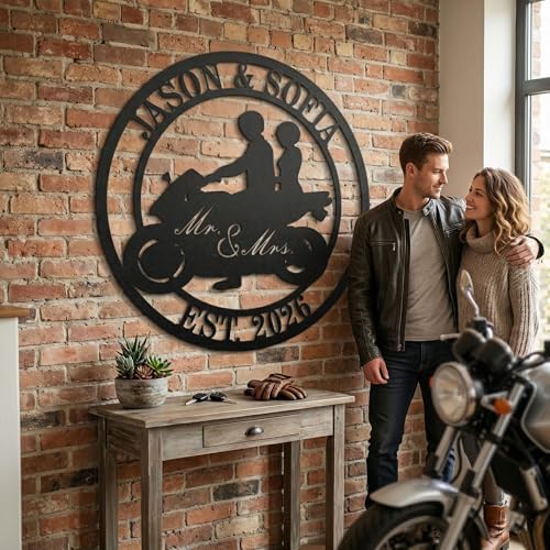 Personalized Biker Couple Metal Sign, Custom Motorcycle Rider Wall Art For Decor,Anniversary Wedding Gift Motorcylce,Biker Couple Gift - Image 2