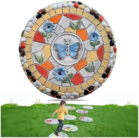 Round Garden Stepping Stones Resin Decorative Stepping Stone for Garden, 13 Inch Thicker Pavers for Garden Walkway Tread Stone Paving Stone for Yard Emulational Outdoor Lawn Decoration Stones(Style A) by Aimery