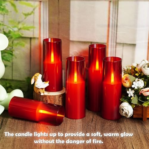 kakoya Flameless LED Candles Upgraded Realistic Flickering Flame,7Pcs Battery Operated Candles with Remote Timers,LED Pillar Candles for Home Decor,Christmas,and Parties(Red) - Image 2