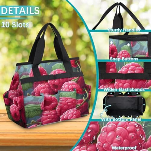 Fruits Garden Tool Bag Organizer Heavy Duty Raspberries Gardening Tote Bag with 10 Pockets for Women Men Gardening Gifts - Image 5