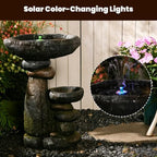 Solar Water Fountain for Bird Bath, Solar Powered Freestanding Water Feature with LED Lights, Multi-Tier Stacked Stone Bird Feeder & Planter for Yard, Porch and Outside Decor - Image 6