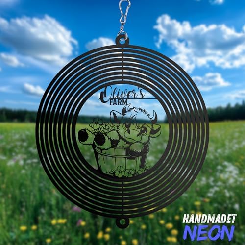 Personalized Wind Spinner Sublimation Hummingbird Custom Name Flowers Metal Art Laser Cut Design 3D Decor for Garden Yard Outdoor Indoor Lawn Patio Porch Birds Lover Presents (Cute Cow) - Image 3