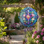 Shwing 12 Inch Wind Spinner Hanging Wind Sculptures Lotus Flower Metal Decor Double Sided Outdoor Kinetic Garden Art 3D Wind Spinner Hanging Ornament for Patio Porch Balcony Backyard Tree Decor - Image 5