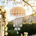 Solar Outdoor Rattan Hanging Chandelier Waterproof Hanging Pendant Light - Image 2