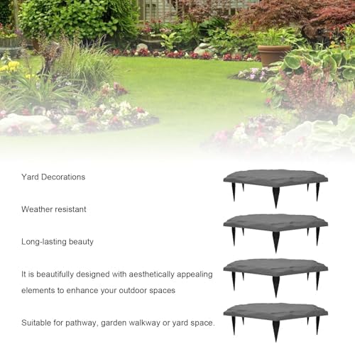4Pcs Large Stepping Stones,Outdoor Stepping Stones with 24pcs Ground Stakes,Outside Flooring Pavers Decorative for Garden Yard Lawn Pathway Walk Way (Grey) - Image 4