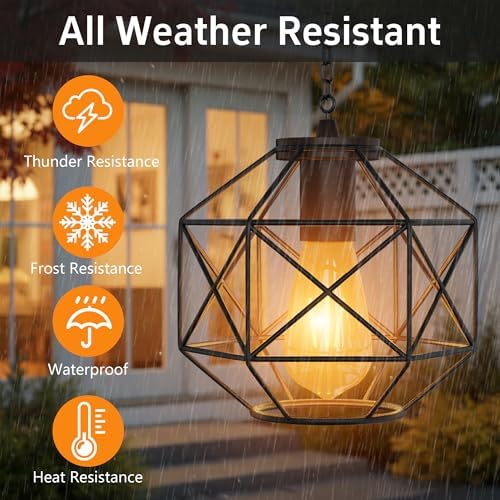 Hanging Solar Lantern,7.8′′×7′′Outdoor Solar Lanterns Waterproof Pendant Light Outdoor Chandelier for Gazebo Patio Porch Garden Barn Tree Pergola Decor - Image 6
