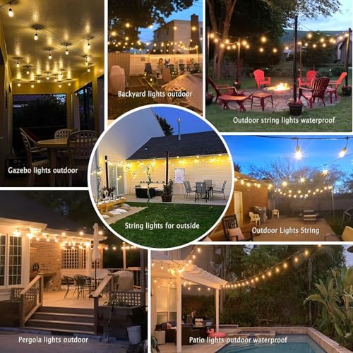 150 FT Outdoor String Lights for Outside Black with 48pcs Replaceable S14 Edison Lights 2200K, Weatherproof for Patio Pergola Gazebo Backyard, 1-Pack, Hooks and Zip Ties Included, Connectable - Image 6