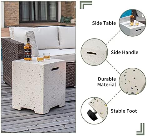 COSIEST 2-Piece Outdoor Propane Fire Pit Table Set w Tank Table, 28" Terrazzo Round Fire Table (Certified, 40,000 BTU) w 16" Tank Cover Side Table 20lb, Waterproof Cover for Garden, Pool, Backyard - Image 5