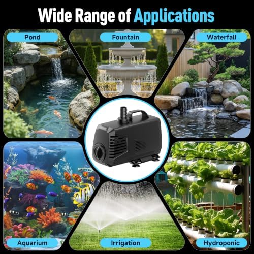 POPOSOAP 880GPH Submersible Water Pump, Water Fountain (85W 3200L/H) with 10.5FT High Lift Adjustable & 3 Nozzles & 16.4FT Cord, Ultra Quiet Aquarium Pump for Pond Fountain Waterfall Hydroponics-Q105 - Image 6