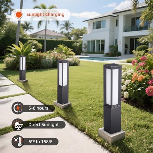 32" Solar Pathway Light, 3000K Bollard Lights Outdoor, IP65 Waterproof - Image 5