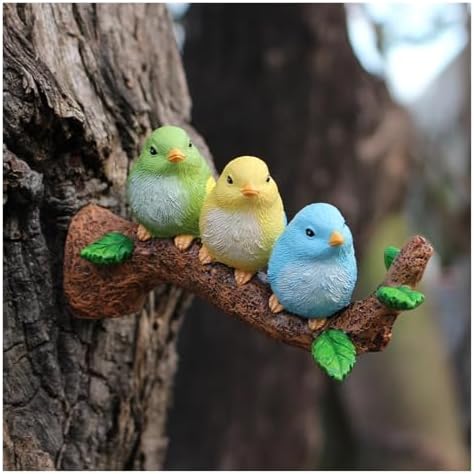 Decor for Outside Tree Hugger with Triple Birds on Branch Hanging Garden Statue Back Yard - Image 4