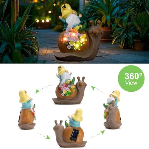 Etlemonde Solar Gnome Snail Statue, Garden Decor - Image 4